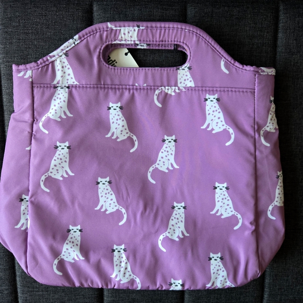 Purple Cat Print Lunch Tote Bag